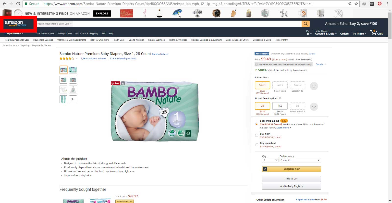 فروش پوشک بچه بامبو ساخت کشور دانمارک در سایت اینترنتی Amazon